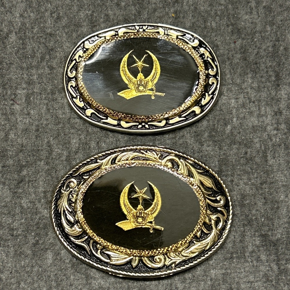 Shriner's Emblem Belt Buckle Gold Chrome Masonic Brotherhood Oval 4" &‎ 3.5" USA